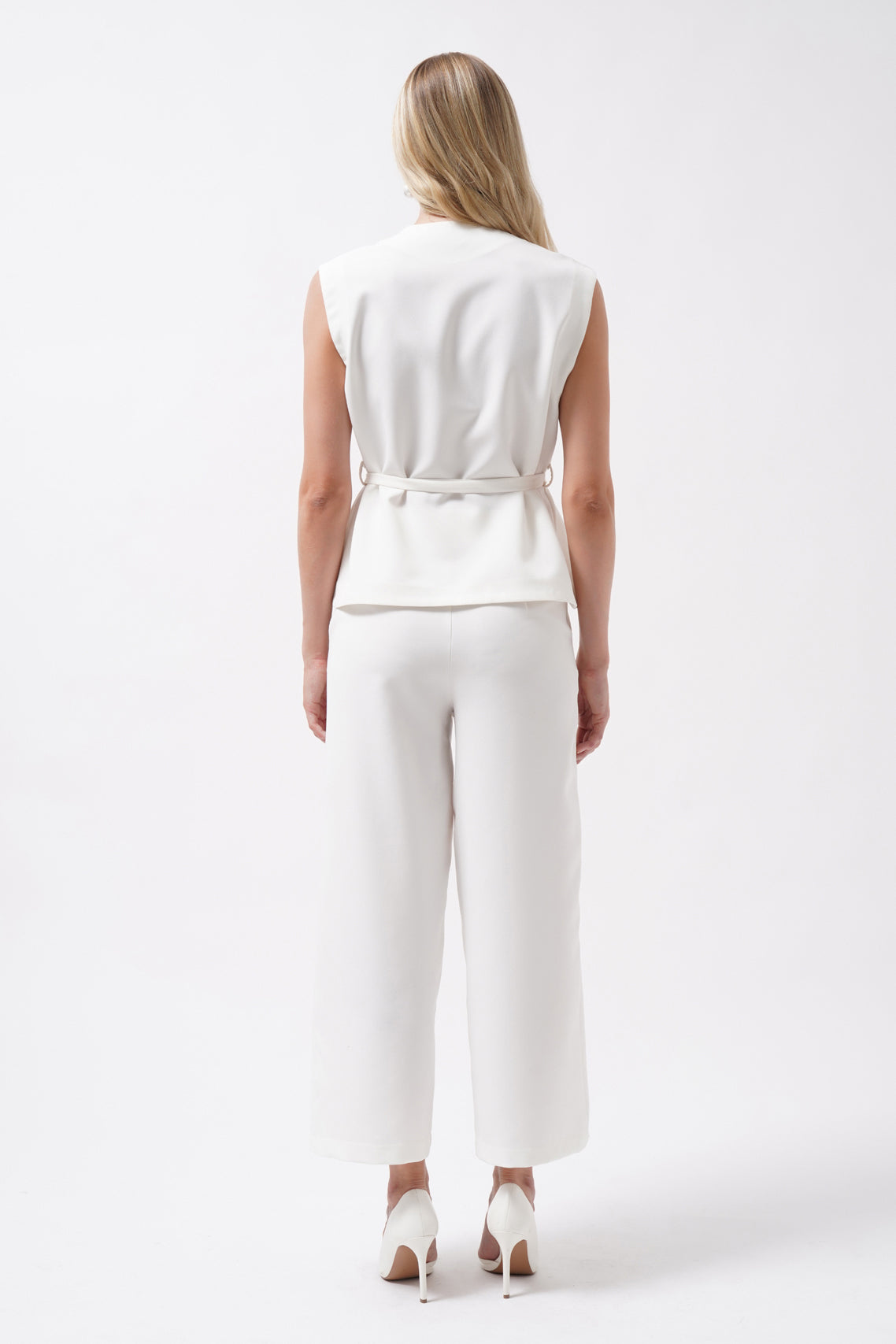 Sash Detail Woven White Vest