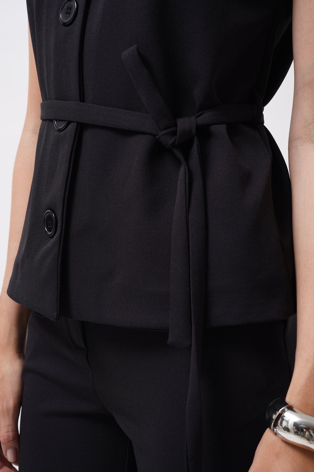 Sash Detail Woven Black Vest