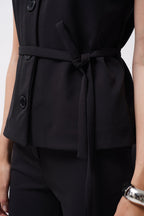 Sash Detail Woven Black Vest