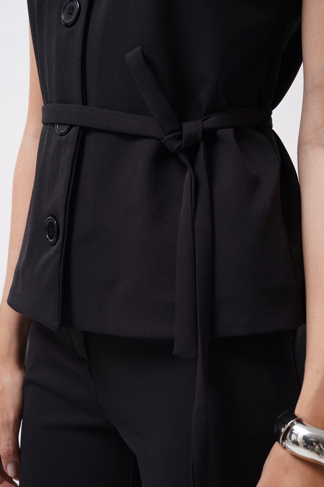 Sash Detail Woven Black Vest