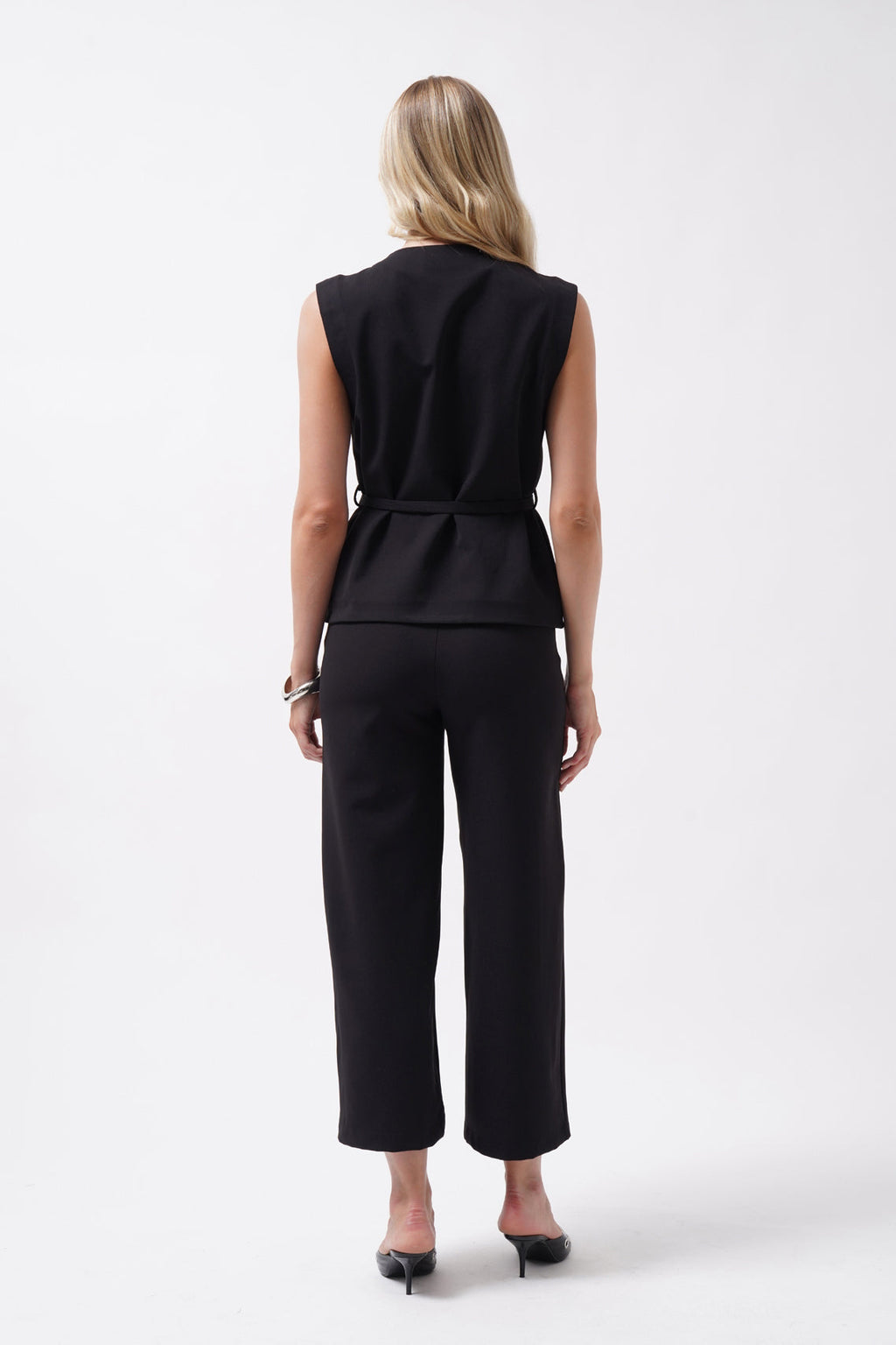 Sash Detail Woven Black Vest