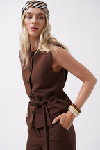 Sash Detail Woven Brown Vest