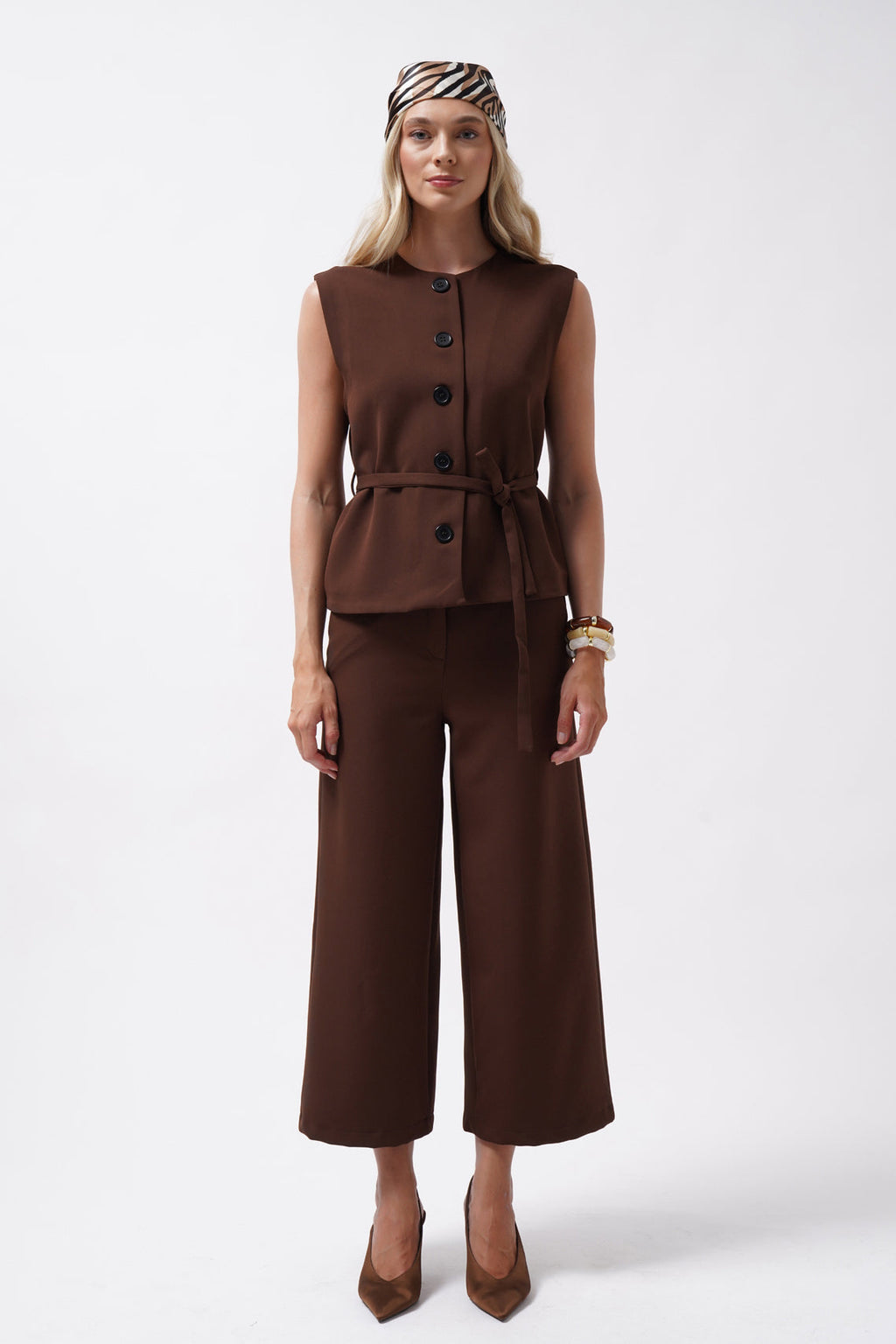 Sash Detail Woven Brown Vest
