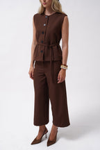 Sash Detail Woven Brown Vest