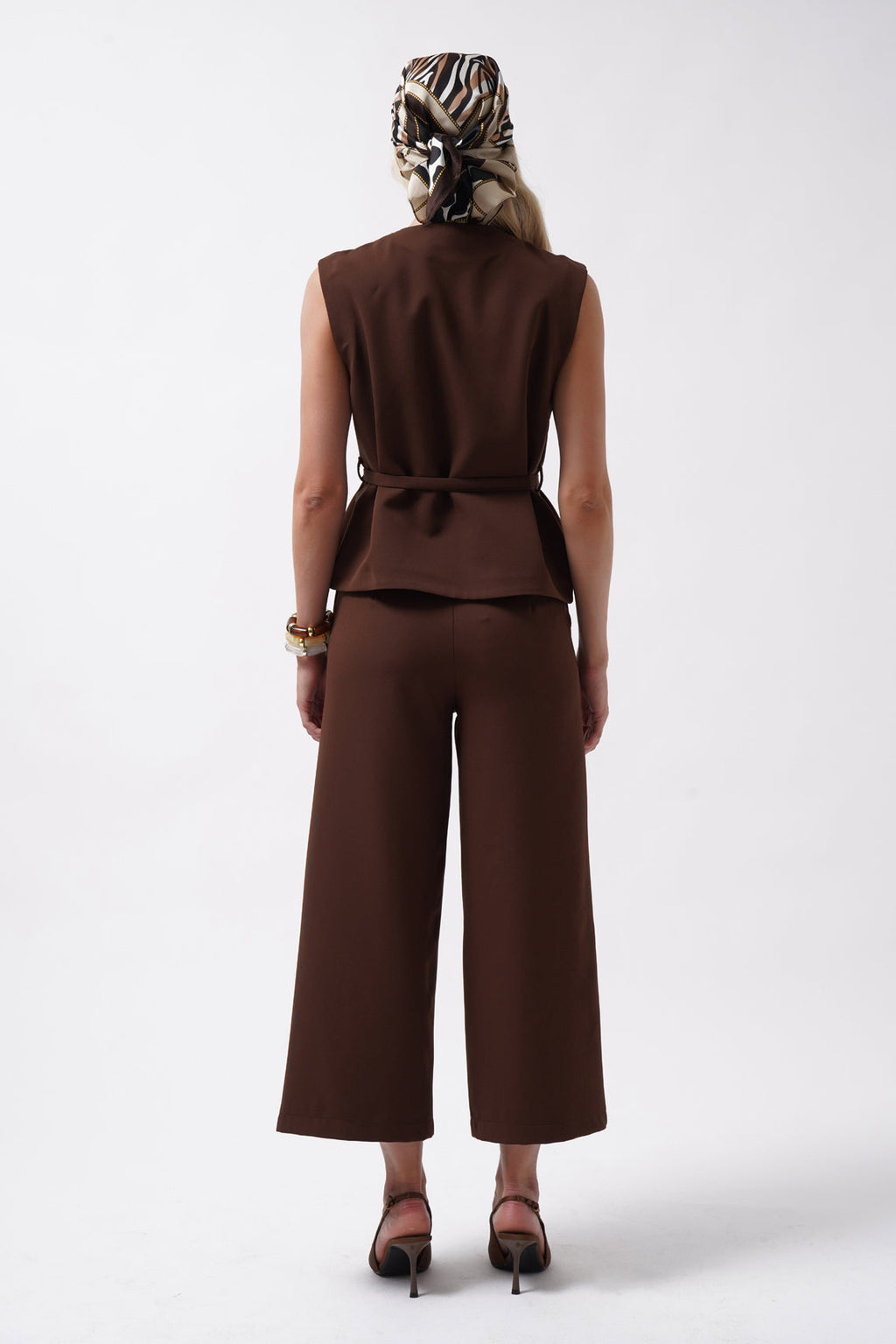 Sash Detail Woven Brown Vest