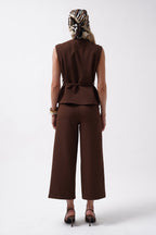 Sash Detail Woven Brown Vest