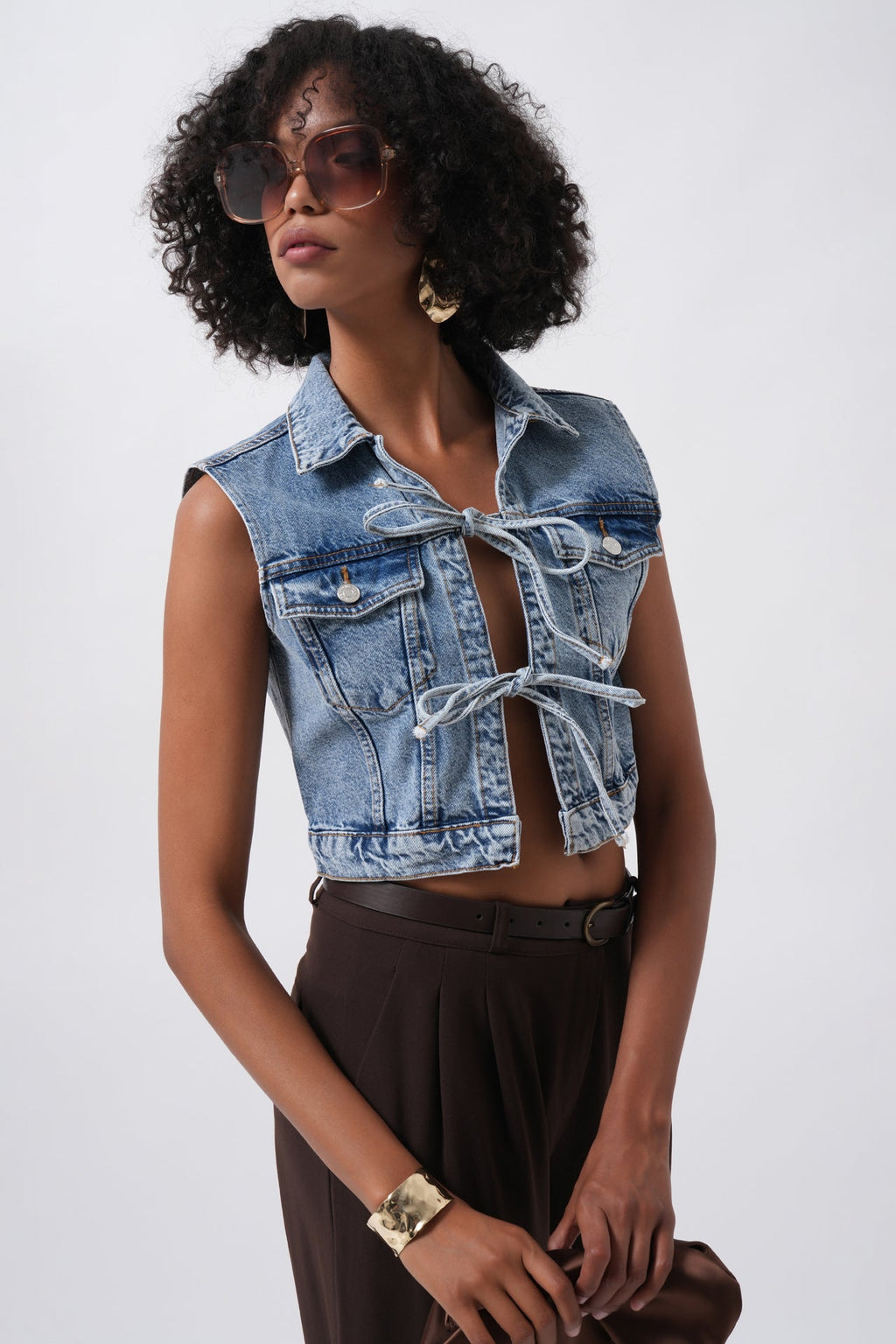 Tie Detail Denim Blue Vest