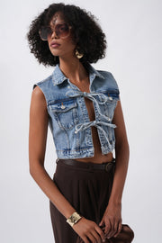 Denim Blue Vest with Tie Detail