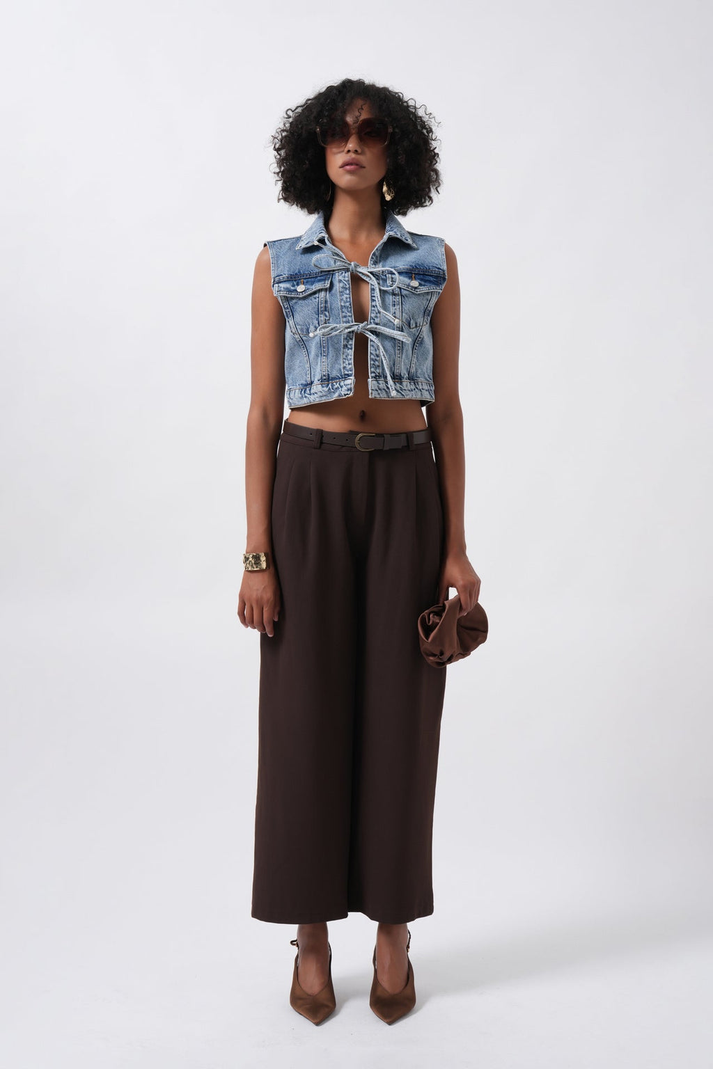 Tie Detail Denim Blue Vest