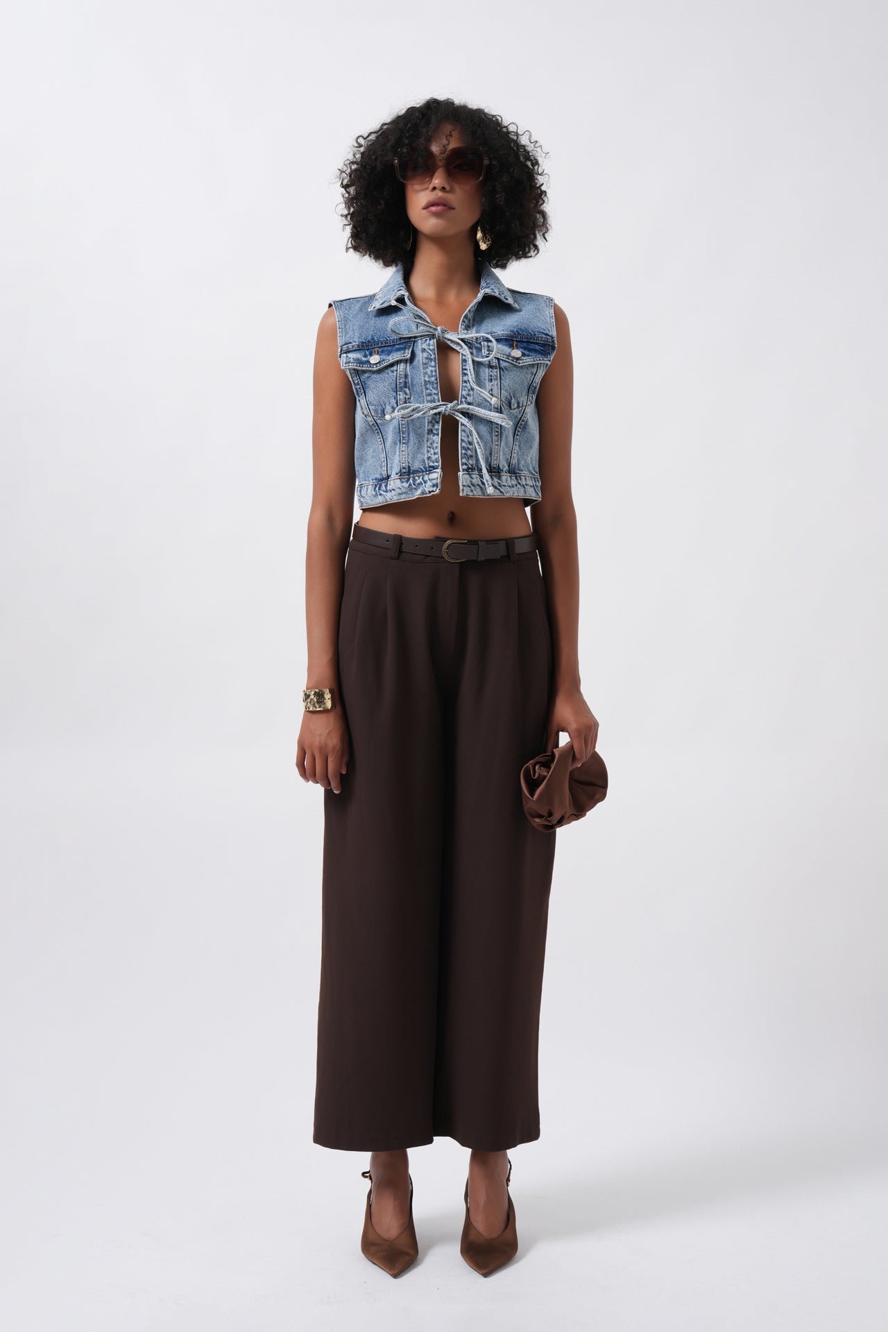 Tie Detail Denim Blue Vest