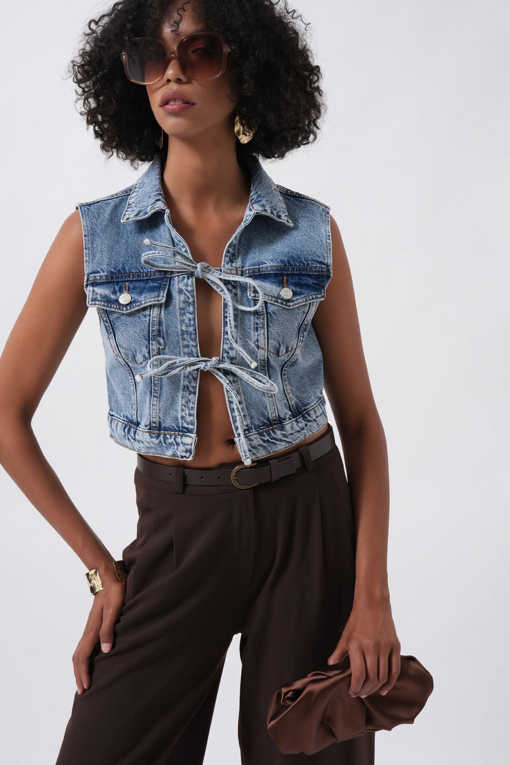 Tie Detail Denim Blue Vest