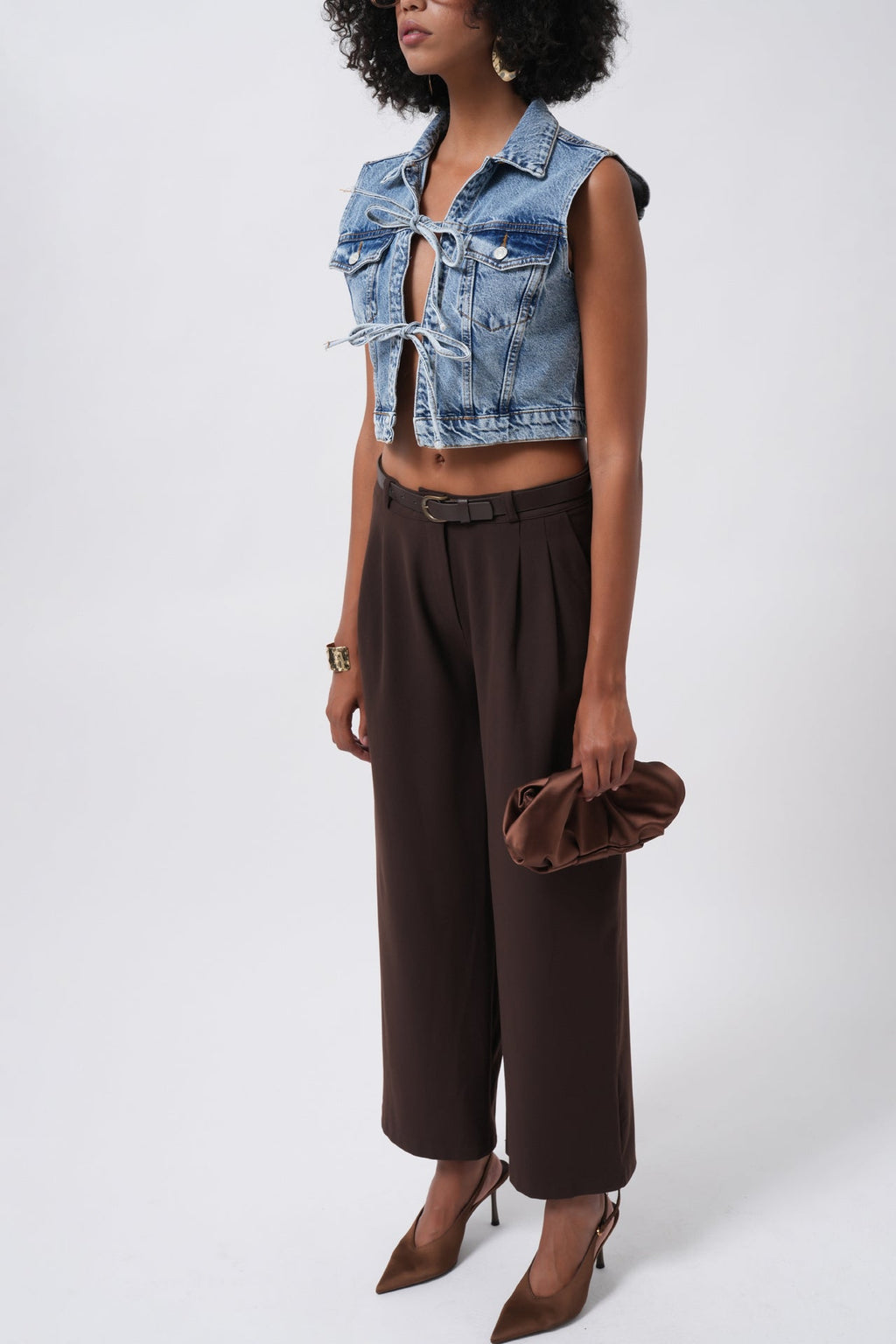 Tie Detail Denim Blue Vest