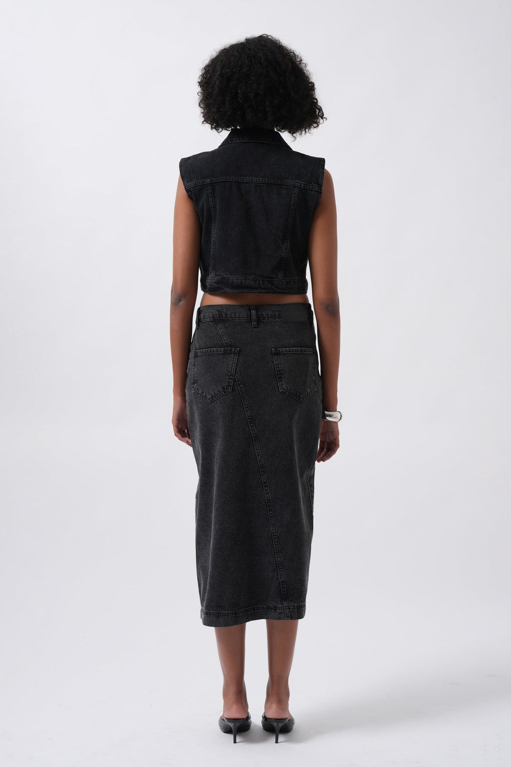 Tie Detail Denim Black Vest