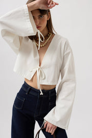 Tie Detail Long Sleeve White Blouse
