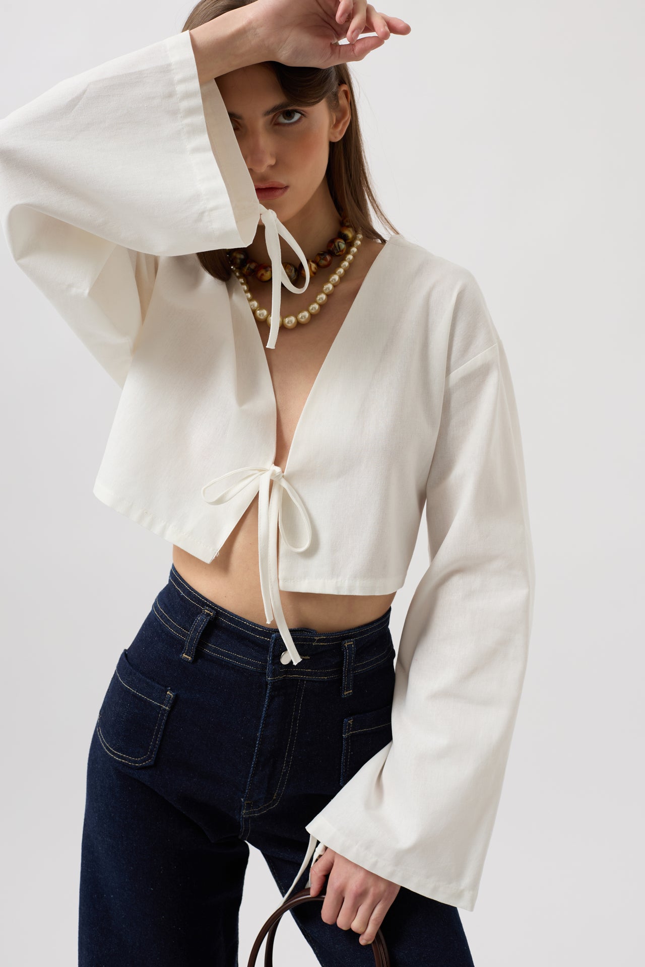 Tie Detail Long Sleeve White Blouse