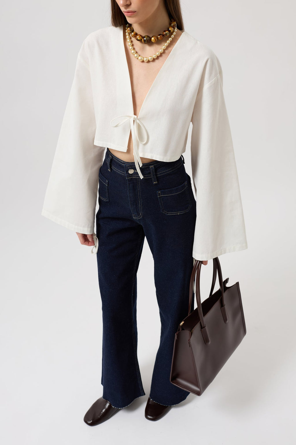 Tie Detail Long Sleeve White Blouse