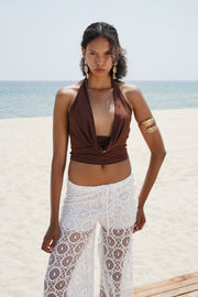 Cowl Neck Crop Brown Blouse