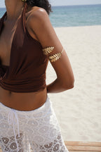 Cowl Neck Crop Brown Blouse