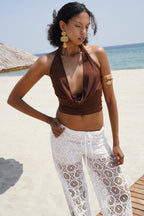 Cowl Neck Crop Brown Blouse