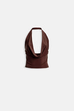 Cowl Neck Crop Brown Blouse