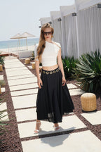 Accessory Detail Cutout White Blouse