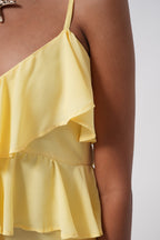 Strappy Ruffle Detail Asymmetric Tulle Yellow Blouse