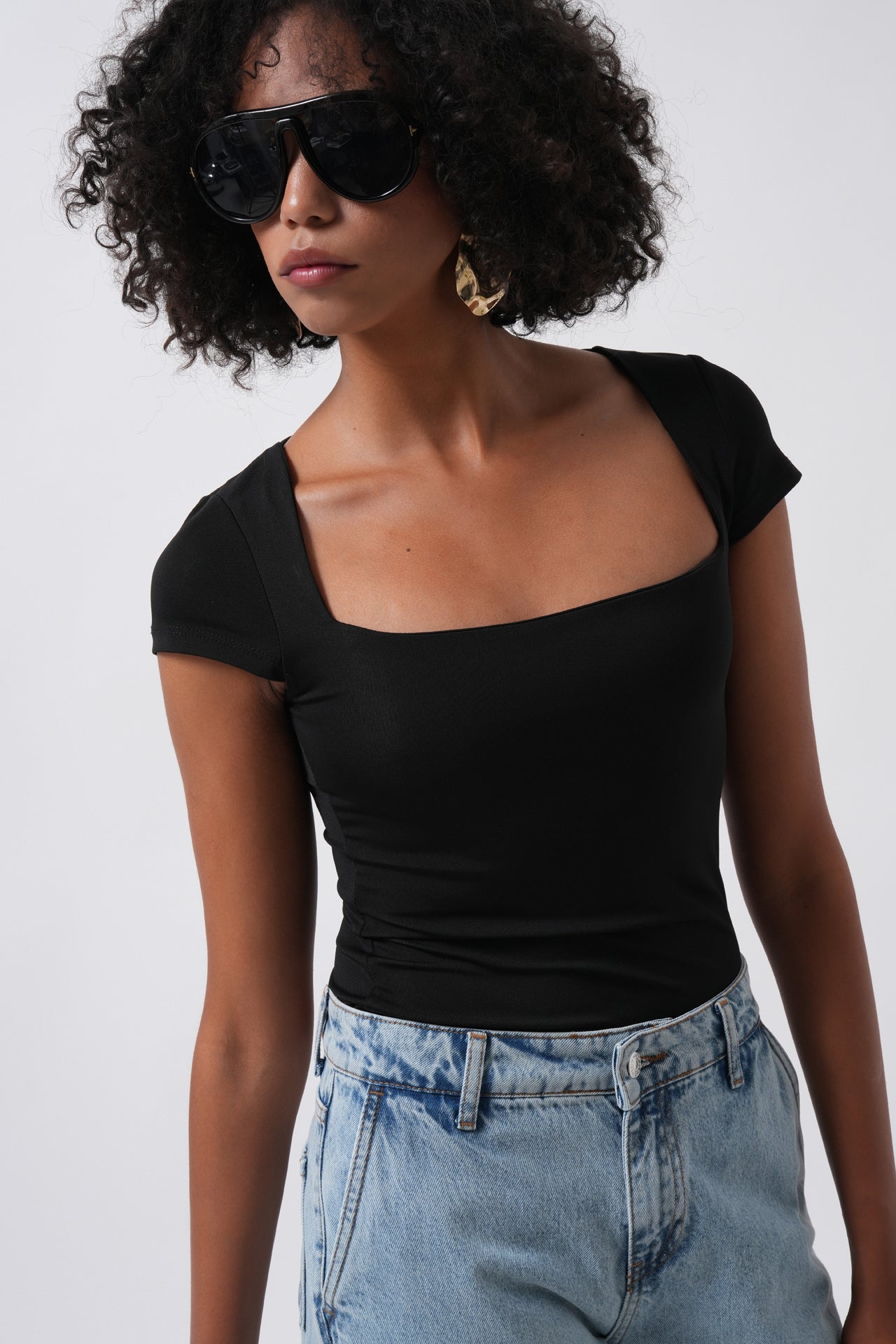 Window Detail Mini Cutout Black Blouse