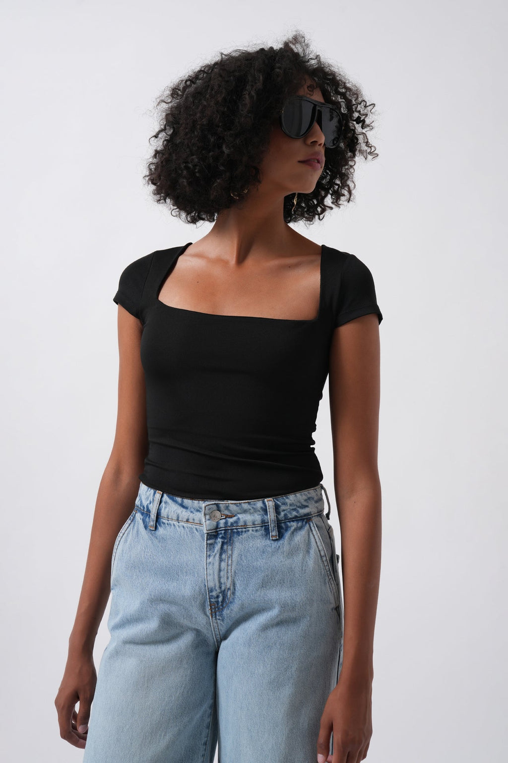 Window Detail Mini Cutout Black Blouse
