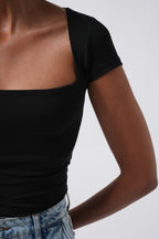 Window Detail Mini Cutout Black Blouse
