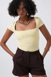 Window Detail Mini Low Cut Yellow Blouse