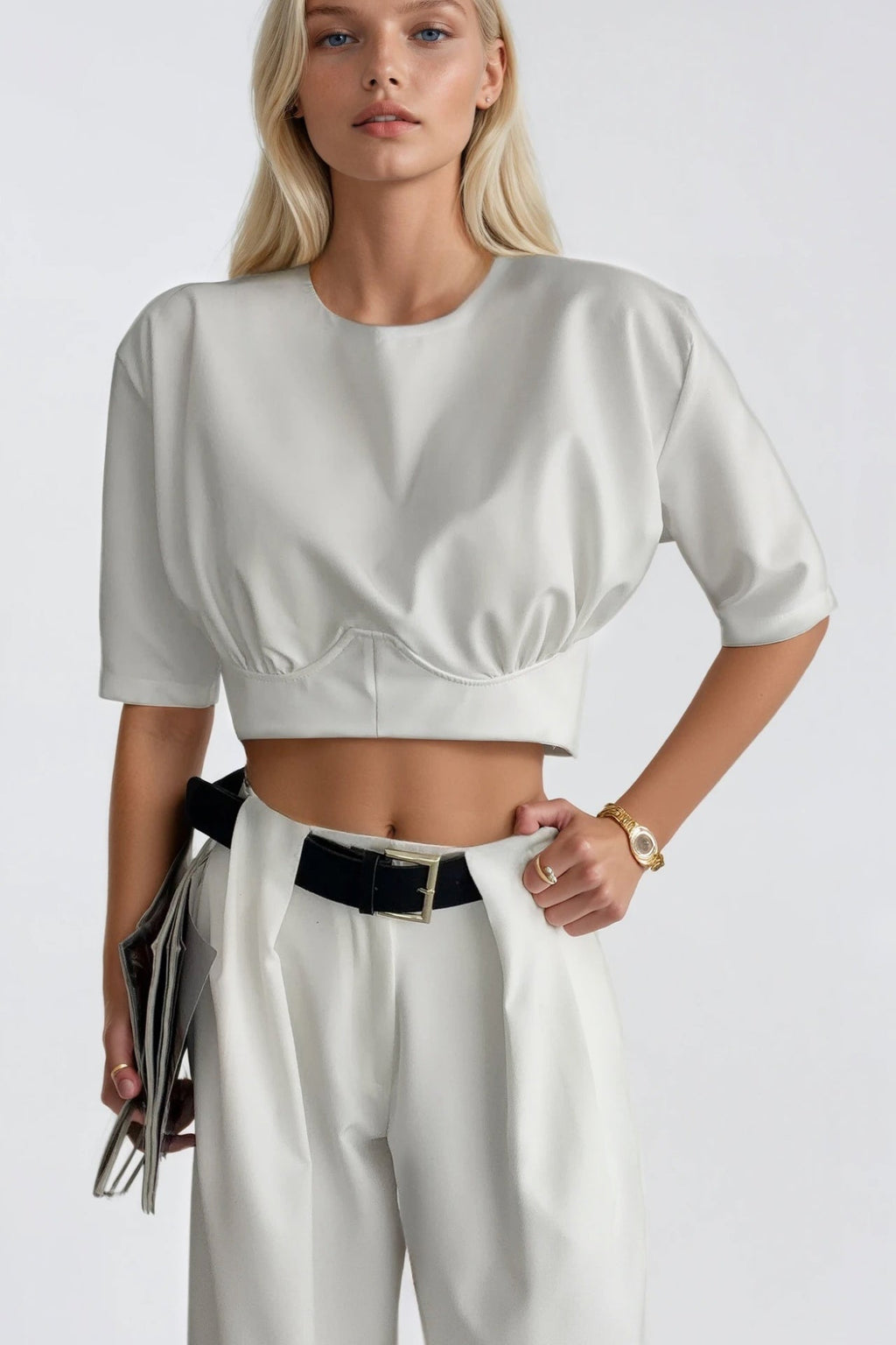 Waist-Fitted Crop White T-Shirt
