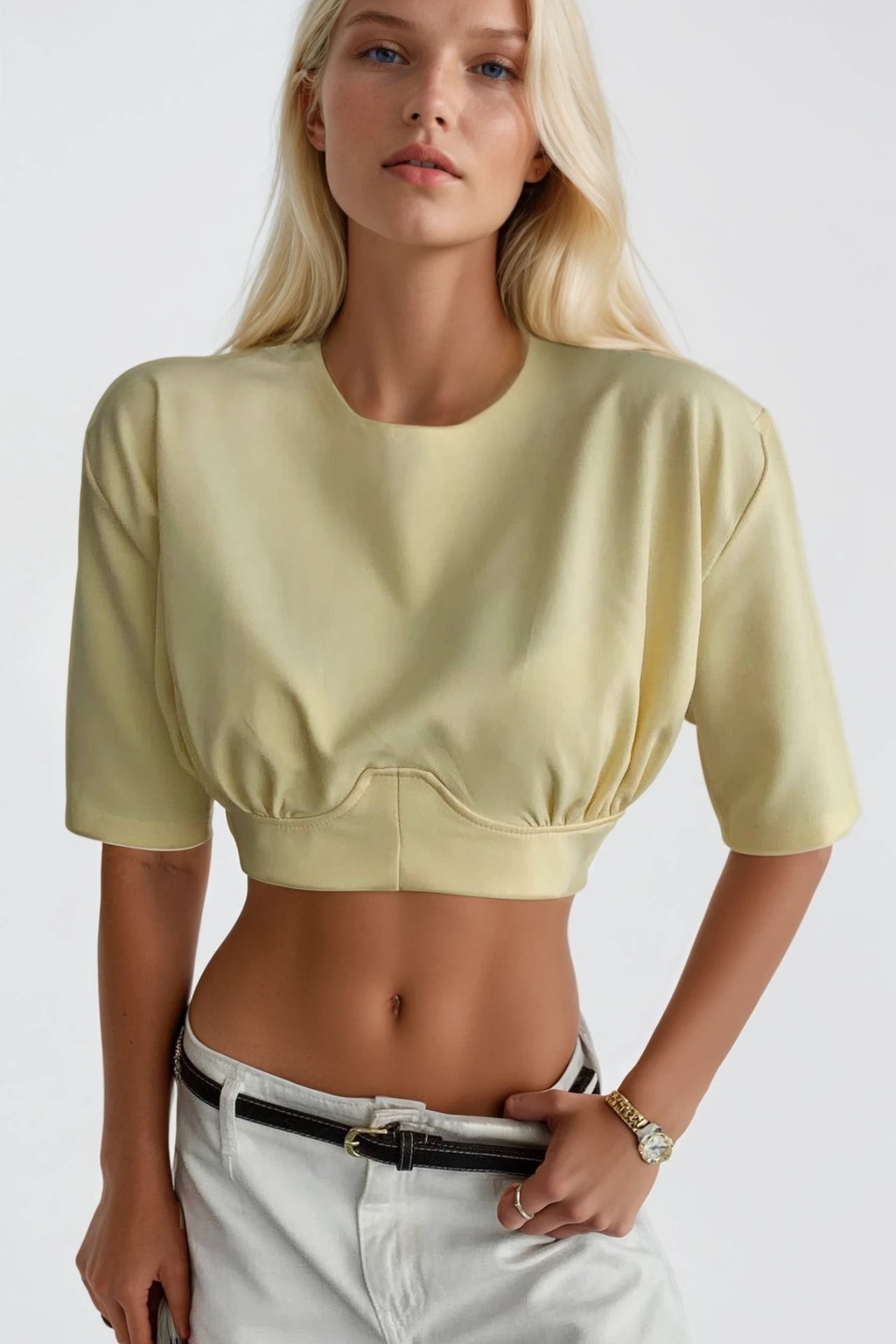 Waist-Fitted Crop Yellow T-Shirt
