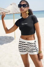 Nepo Printed Crop Black T-Shirt