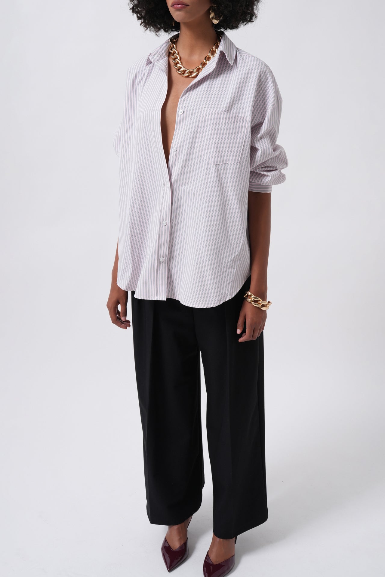 Striped Pocket Detail Pink Shirt