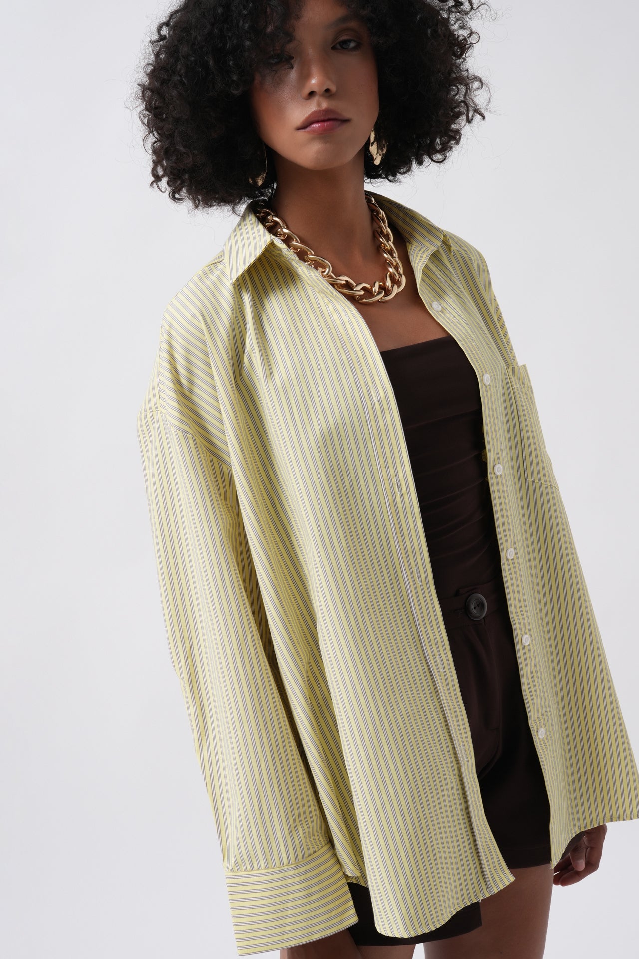Striped Pocket Detail Yellow Shirt