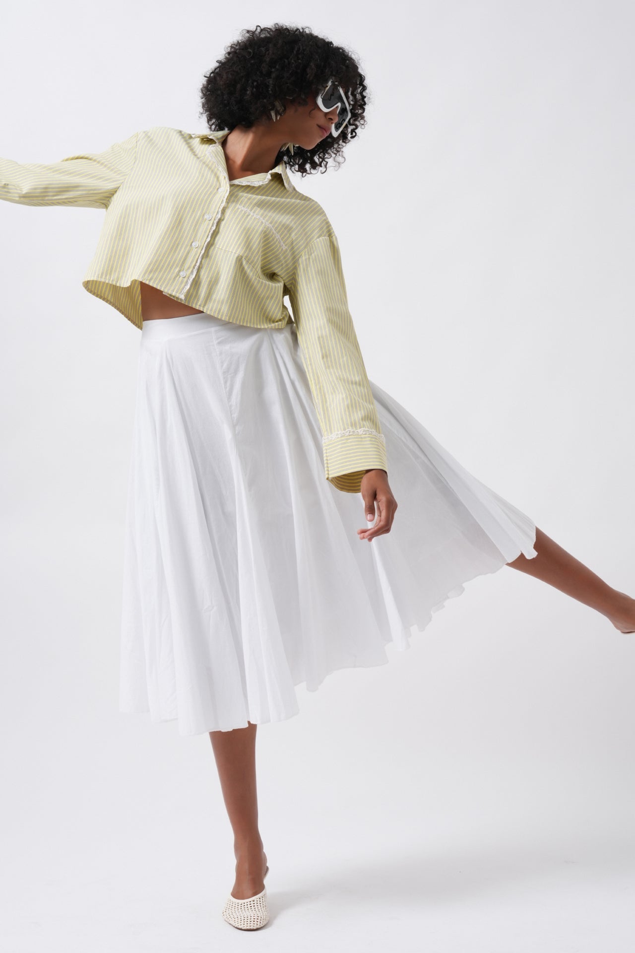 Striped Pocket Detail Crop Yellow Shirt
