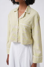 Striped Pocket Detail Crop Yellow Shirt