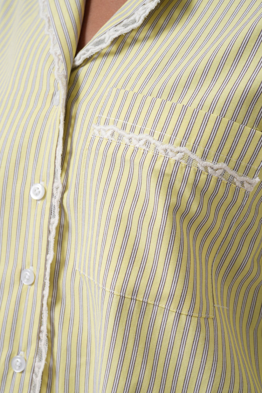 Striped Pocket Detail Crop Yellow Shirt