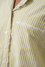 Striped Pocket Detail Crop Yellow Shirt