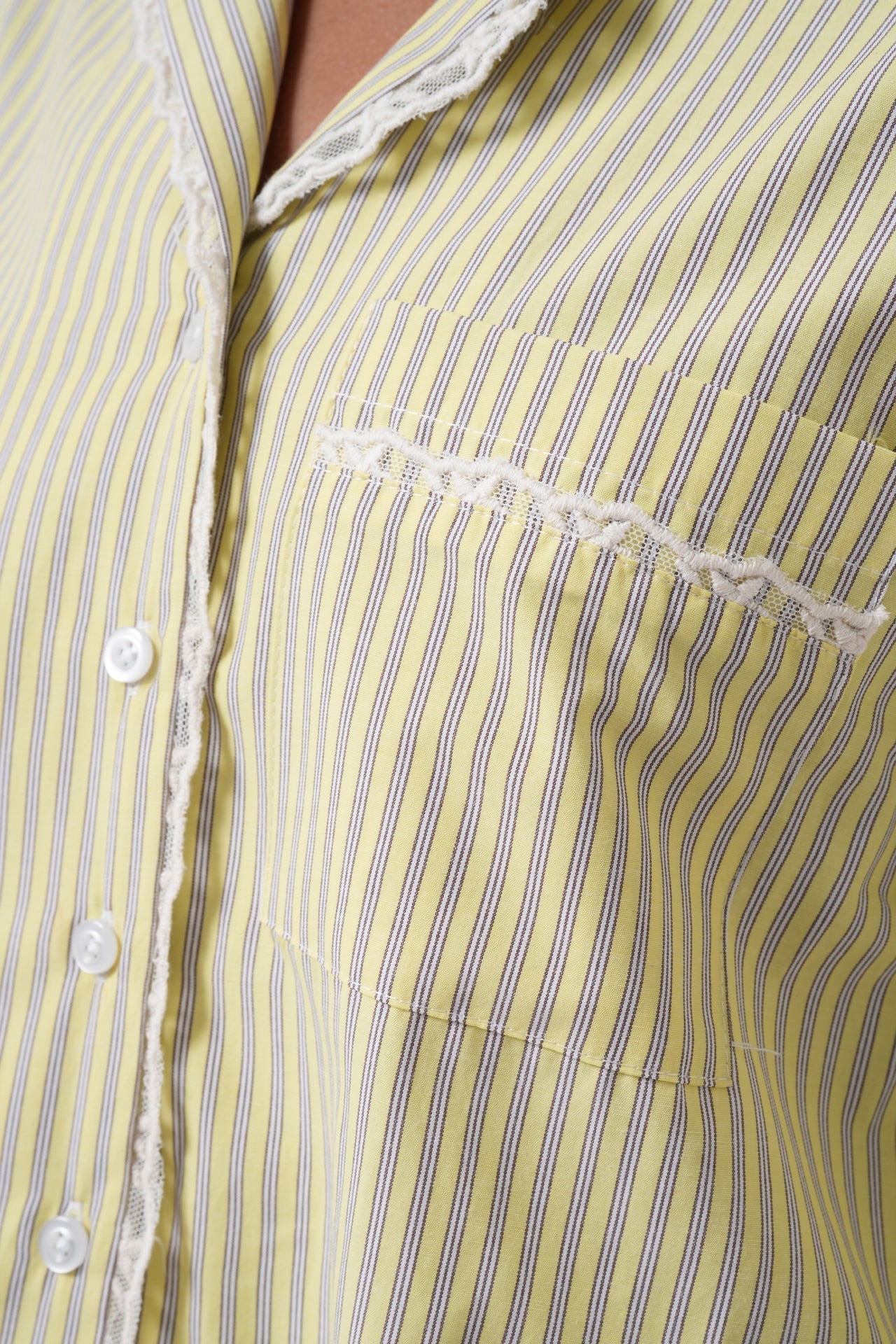 Striped Pocket Detail Crop Yellow Shirt