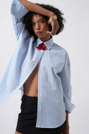 Striped Detail Oversized Blue Shirt