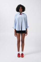 Striped Detail Oversize Blue Shirt