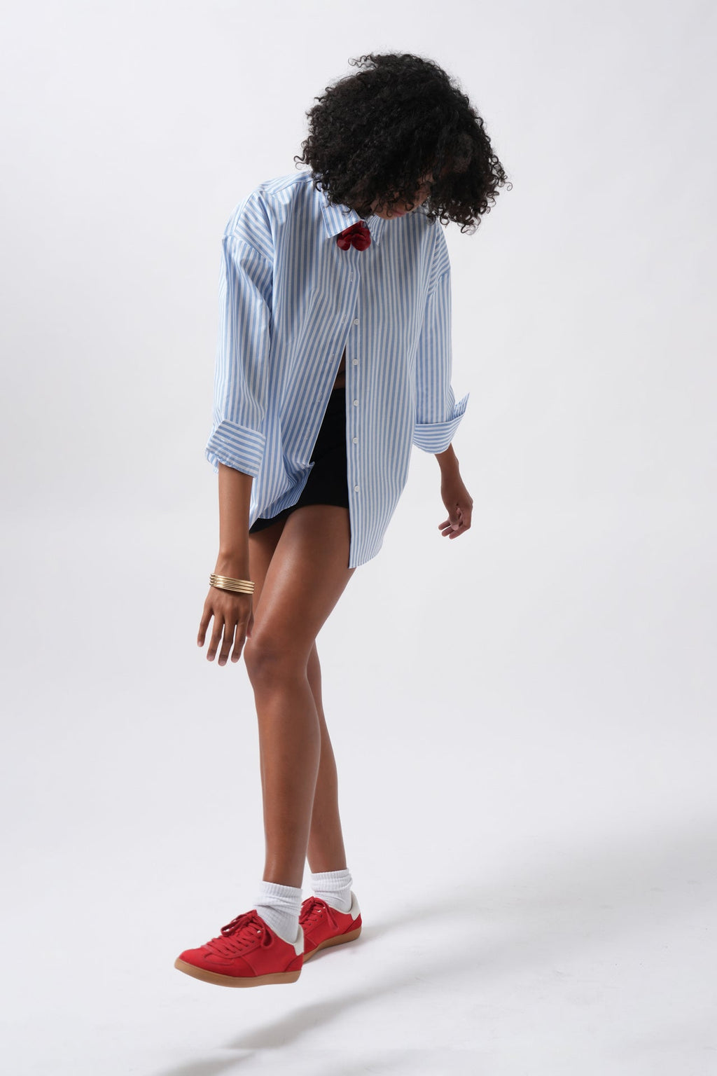 Striped Detail Oversize Blue Shirt