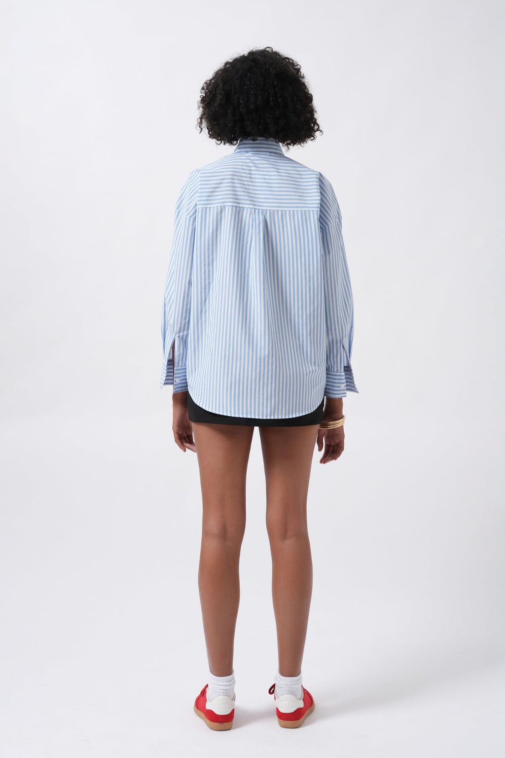 Striped Detail Oversize Blue Shirt