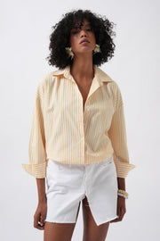 Striped Detail Oversized Yellow Shirt