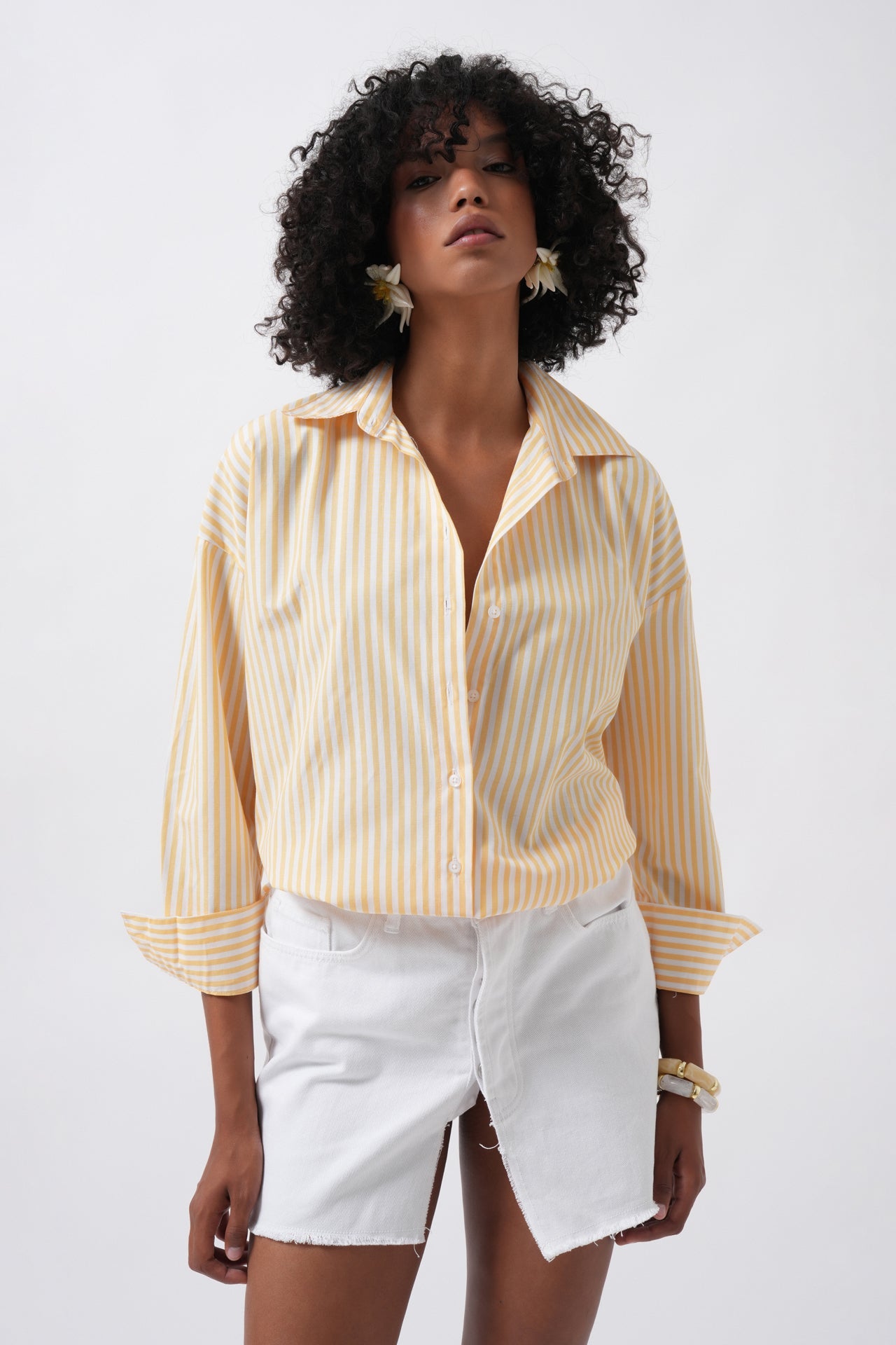 Striped Detail Oversize Yellow Shirt