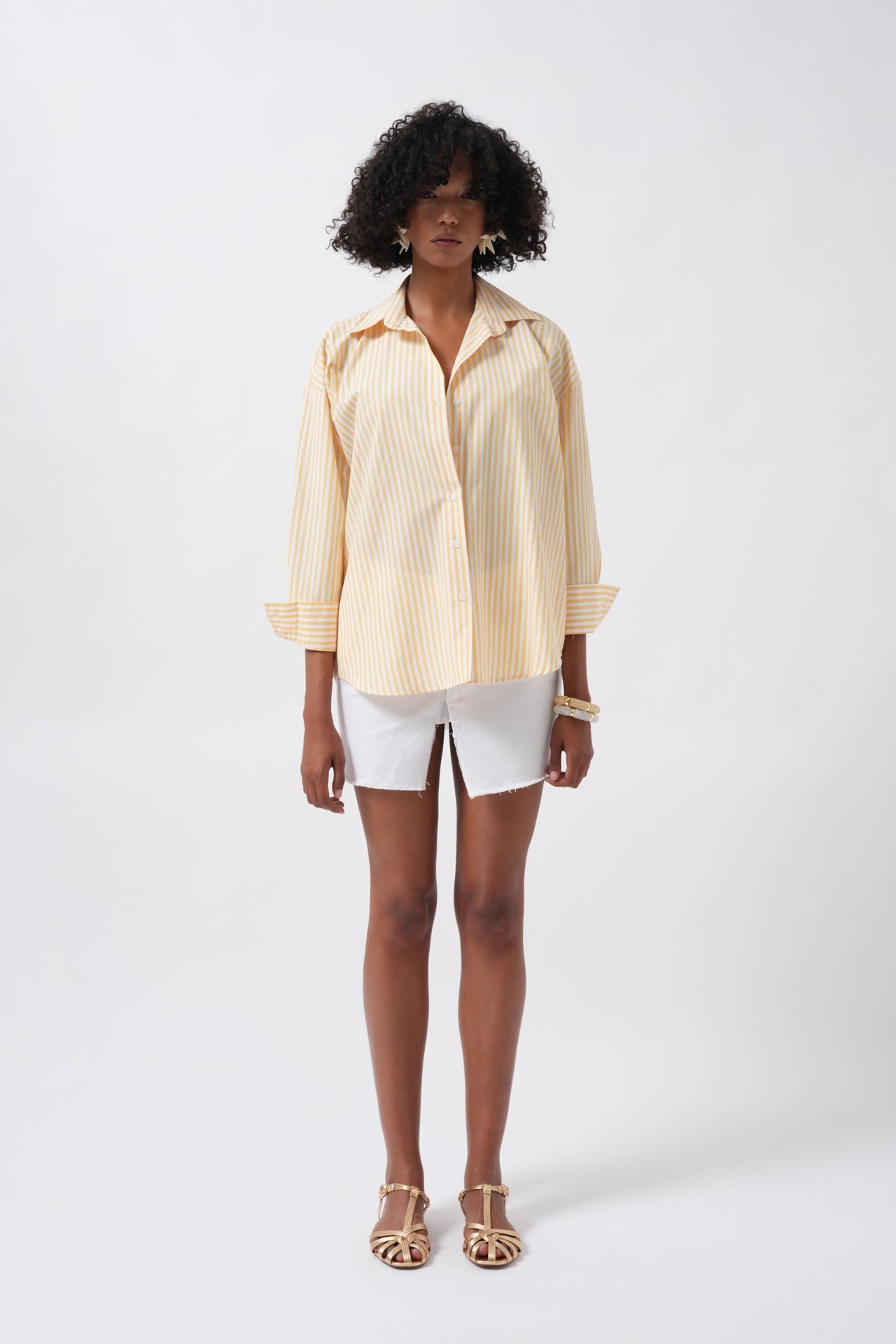 Striped Detail Oversize Yellow Shirt