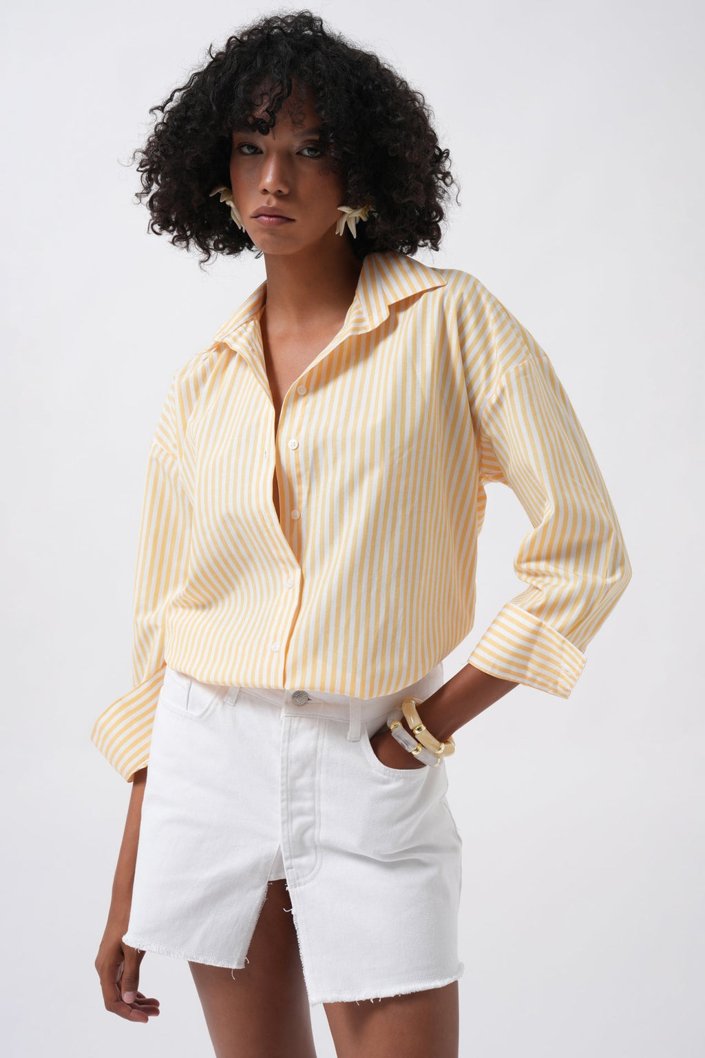 Striped Detail Oversize Yellow Shirt