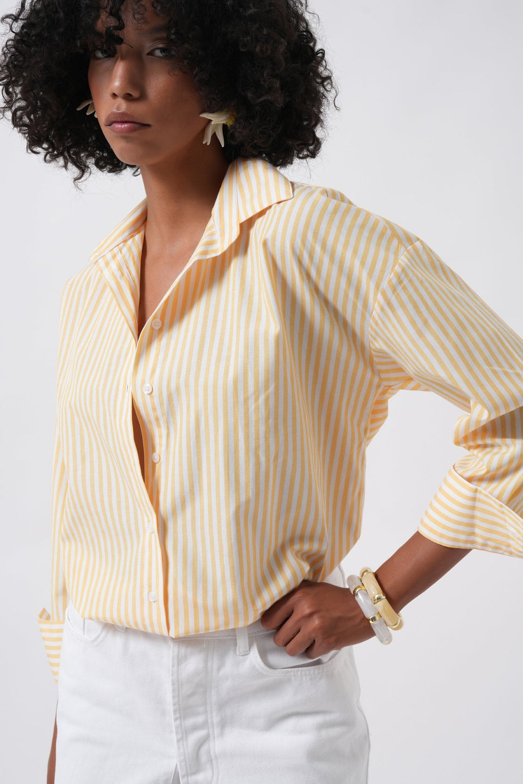 Striped Detail Oversize Yellow Shirt