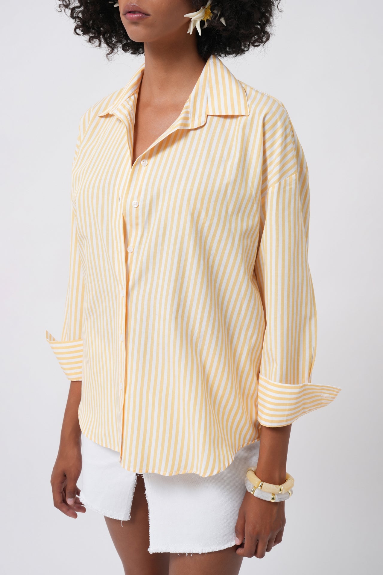 Striped Detail Oversize Yellow Shirt